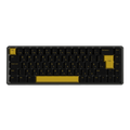 A compact mechanical keyboard with a black body and yellow keycaps, shown from a top-down perspective on a solid white background.
