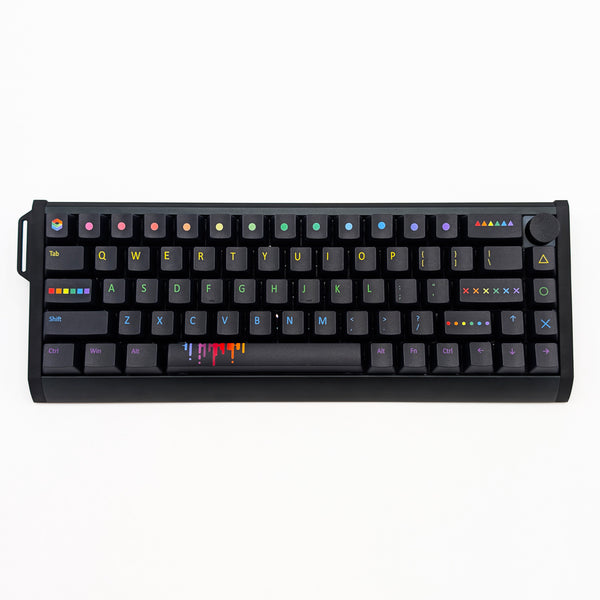 Black keyboard with RGB backlighting on a white background
