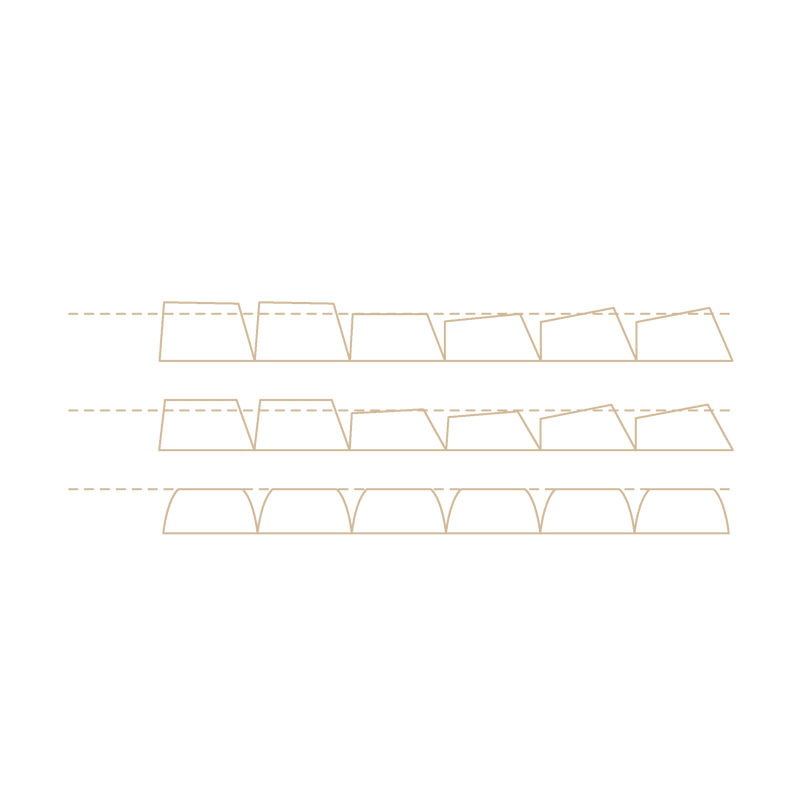 A minimalist line drawing on a white background showing three rows of repeating trapezoid-like shapes with dashed guide lines, likely a technical or instructional layout rather than a photographed physical product.