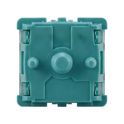 A teal-colored mechanical keyboard switch module shown from the front against a solid white background.